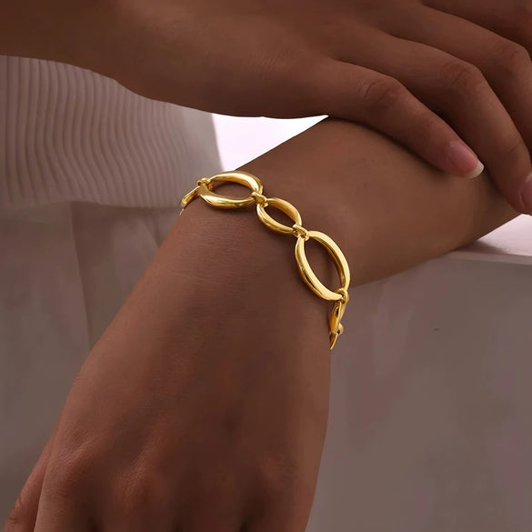 Geometric Stainless Steel Bracelet With Splicing Large And Small Round Shapes 18K Goldplated