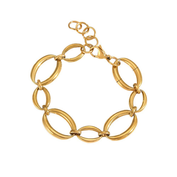 Geometric Stainless Steel Bracelet With Splicing Large And Small Round Shapes 18K Goldplated
