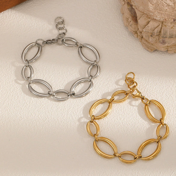 Geometric Stainless Steel Bracelet With Splicing Large And Small Round Shapes 18K Goldplated