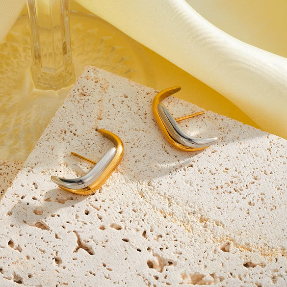 Geometric Stainless Steel Earrings For Women With Gold Electroplated Finish Simple Fashion Jewelry