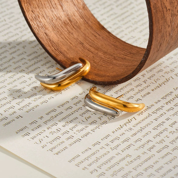Geometric Stainless Steel Earrings For Women With Gold Electroplated Finish Simple Fashion Jewelry