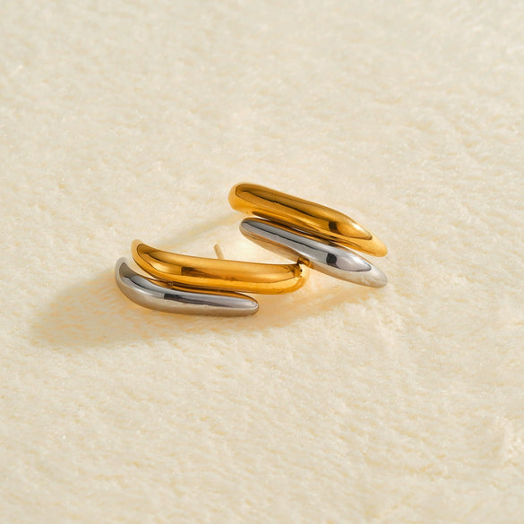 Geometric Stainless Steel Earrings For Women With Gold Electroplated Finish Simple Fashion Jewelry