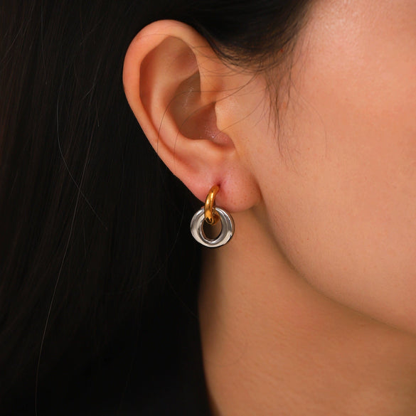 Geometric Stainless Steel Earrings With Electroplating Design