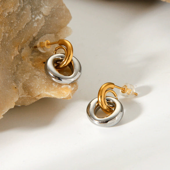 Geometric Stainless Steel Earrings With Electroplating Design