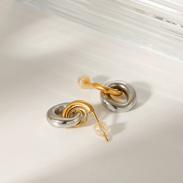 Geometric Stainless Steel Earrings With Electroplating Design