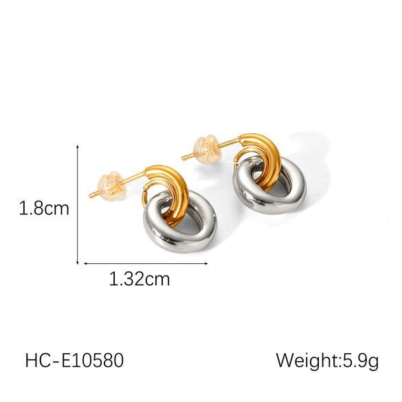 Geometric Stainless Steel Earrings With Electroplating Design