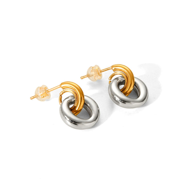 Geometric Stainless Steel Earrings With Electroplating Design