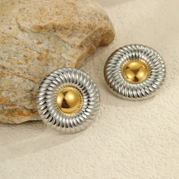 Geometric Stainless Steel Earrings With Gold And Silver Color Matching Electroplated