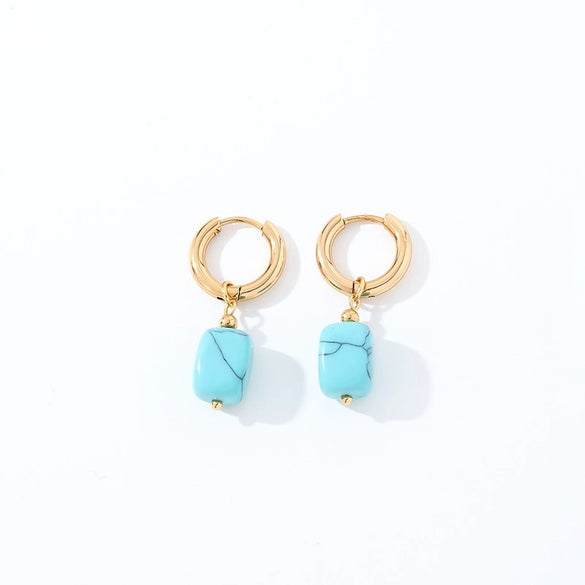 Geometric Stainless Steel Earrings With Natural Stone Simple Niche Design High End Style