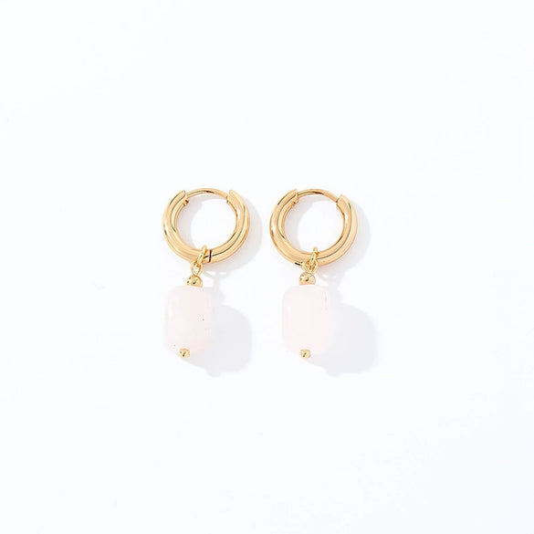 Geometric Stainless Steel Earrings With Natural Stone Simple Niche Design High End Style