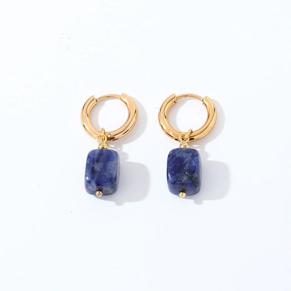 Geometric Stainless Steel Earrings With Natural Stone Simple Niche Design High End Style