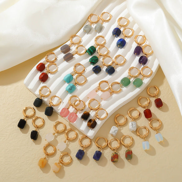 Geometric Stainless Steel Earrings With Natural Stone Simple Niche Design High End Style