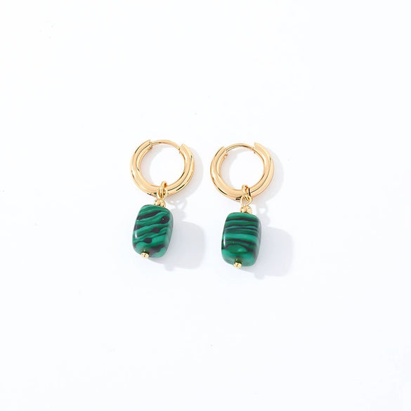 Geometric Stainless Steel Earrings With Natural Stone Simple Niche Design High End Style