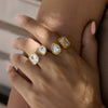 Geometric Stainless Steel Ring For Women With Ribbed Edge And Zircon Accents Pvd Vacuum Gold Plated Hypoallergenic Jewelry
