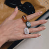 Geometric Stainless Steel Ring With Resin Diamond Detail Hypoallergenic Pvd Vacuum Gold Plated Jewelry For Women