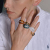 Geometric Stainless Steel Ring With Resin Diamond Detail Hypoallergenic Pvd Vacuum Gold Plated Jewelry For Women