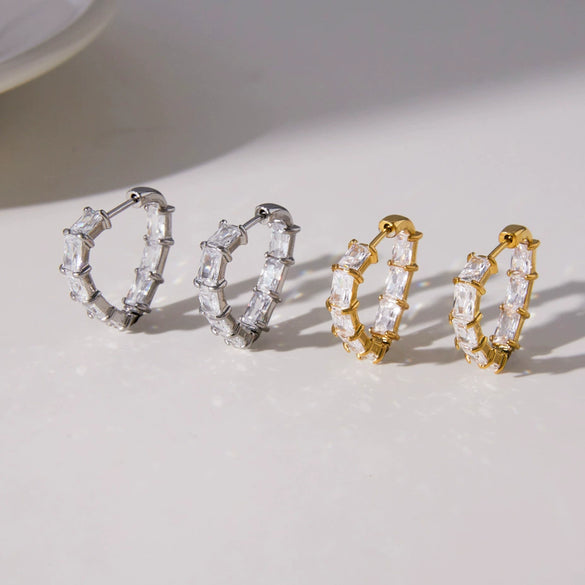 Geometric Stainless Steel Zircon Clip On Earrings For Women Elegant Electroplated Non Fading Light Luxury Jewelry