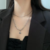 Geometric Star Pendant Necklace In Titanium Steel With Black Zircon Detail Minimalist Unisex Fashion Jewelry