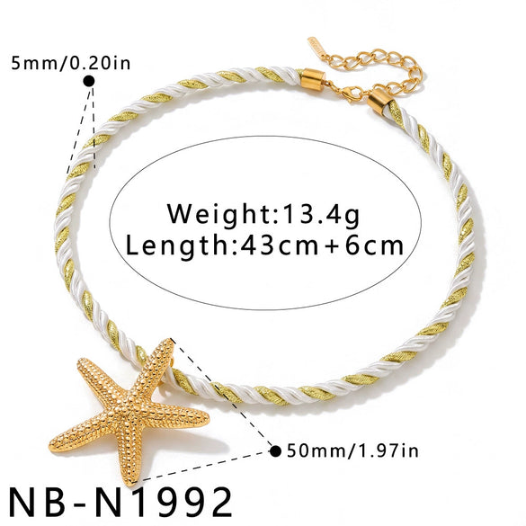 Geometric Starfish Pendant Stainless Steel Necklace For Women With Electroplated Finish And Rope Chain