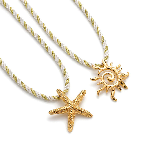 Geometric Starfish Pendant Stainless Steel Necklace For Women With Electroplated Finish And Rope Chain