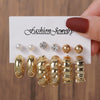 Geometric Stud Earrings Set Imitation Pearl Dot Diamond Elegant Electroplated Women's Jewelry