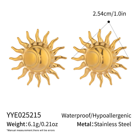 Geometric Sun Earrings And Ring Set For Girls High End Jewelry Accessories In Stainless Steel With Electroplating Niche Style