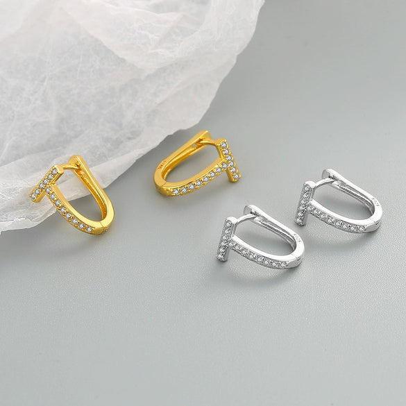 Geometric T Shaped Diamond Studded Earrings In S925 Sterling Silver With Electroplated Finish