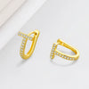 Geometric T Shaped Diamond Studded Earrings In S925 Sterling Silver With Electroplated Finish