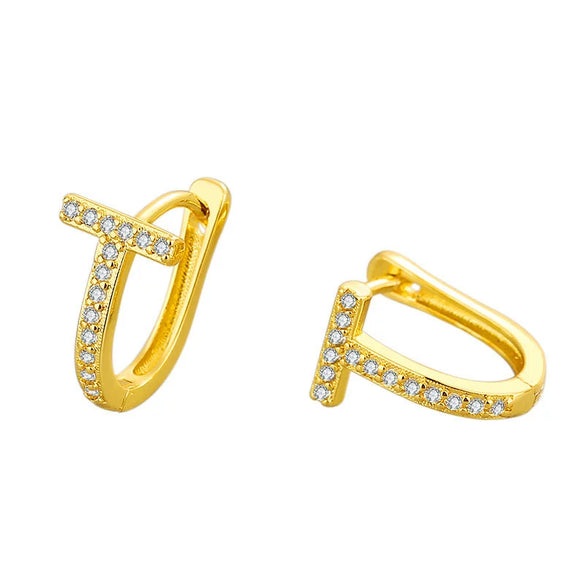 Geometric T Shaped Diamond Studded Earrings In S925 Sterling Silver With Electroplated Finish