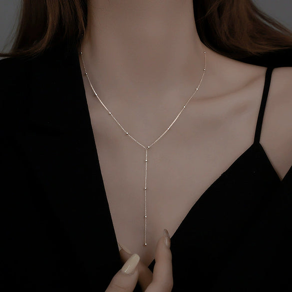 Geometric Tassel Necklace For Women Real Gold Electroplated Alloy Cold Style Simple Clavicle Chain