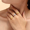 Geometric Texture Open Ring Titanium Steel 18K Gold Plated Jewelry