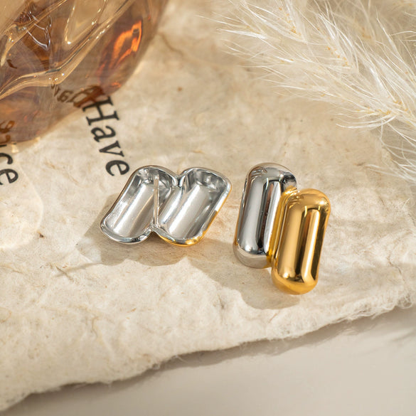 Geometric Trendy Fashion Colorblocking Texture Design Stainless Steel Light Luxury Stud Earrings Vacuum Electroplating Nonfading