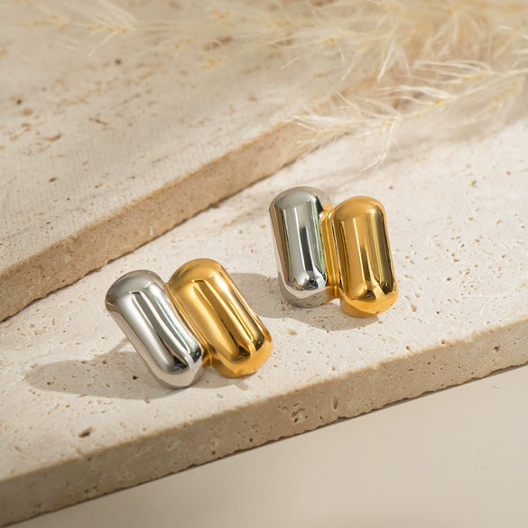 Geometric Trendy Fashion Colorblocking Texture Design Stainless Steel Light Luxury Stud Earrings Vacuum Electroplating Nonfading