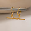 Geometric Tshaped Zircon Pendant Earrings With Stainless Steel Posts And Pvd Vacuum Gold Plated Finish For Women
