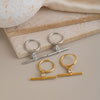 Geometric Tshaped Zircon Pendant Earrings With Stainless Steel Posts And Pvd Vacuum Gold Plated Finish For Women