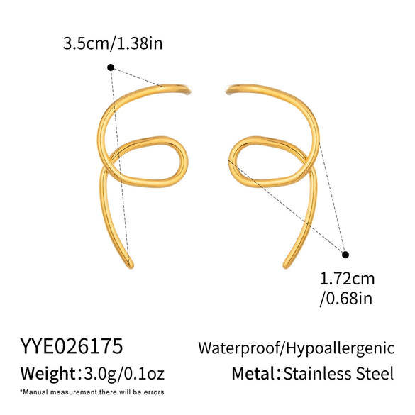 Geometric Twisted Stainless Steel Stud Earrings With Teardrop Zircon Accents Minimalist 18K Goldplated Jewelry For Women