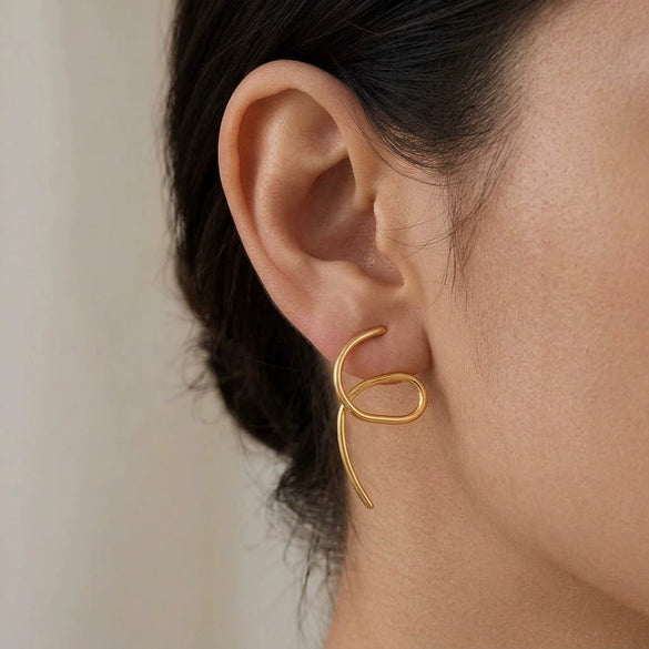 Geometric Twisted Stainless Steel Stud Earrings With Teardrop Zircon Accents Minimalist 18K Goldplated Jewelry For Women
