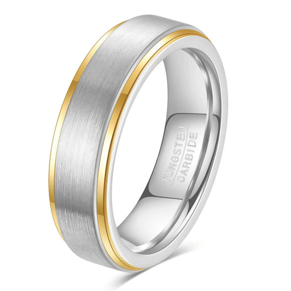 Geometric Twotone Brushed Tungsten Steel Ring With Electroplated Finish Unisex Jewelry Accessory