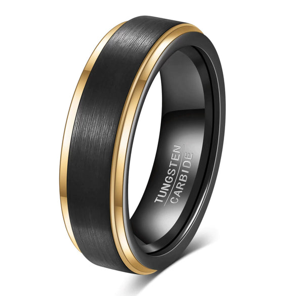 Geometric Twotone Brushed Tungsten Steel Ring With Electroplated Finish Unisex Jewelry Accessory