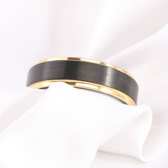 Geometric Twotone Brushed Tungsten Steel Ring With Electroplated Finish Unisex Jewelry Accessory
