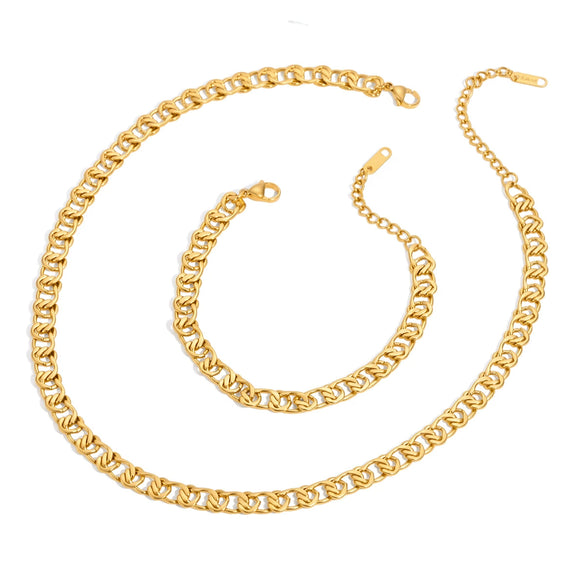 Geometric Vacuum Gold Plated Stainless Steel Necklace And Bracelet Jewelry Set For Women With Lobster Clasp