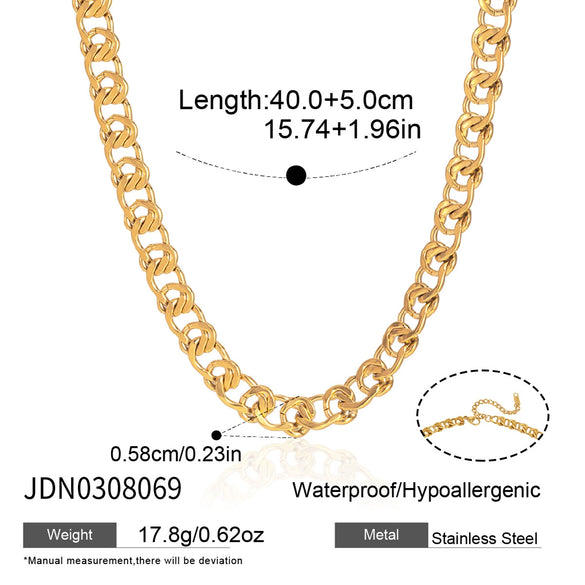 Geometric Vacuum Gold Plated Stainless Steel Necklace And Bracelet Jewelry Set For Women With Lobster Clasp