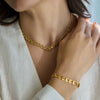 Geometric Vacuum Gold Plated Stainless Steel Necklace And Bracelet Jewelry Set For Women With Lobster Clasp