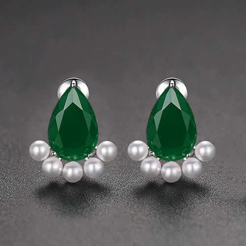 Geometric Water Drop Earrings With Zircon And Pearl Accents Electroplated Copper Women's Fashion Jewelry