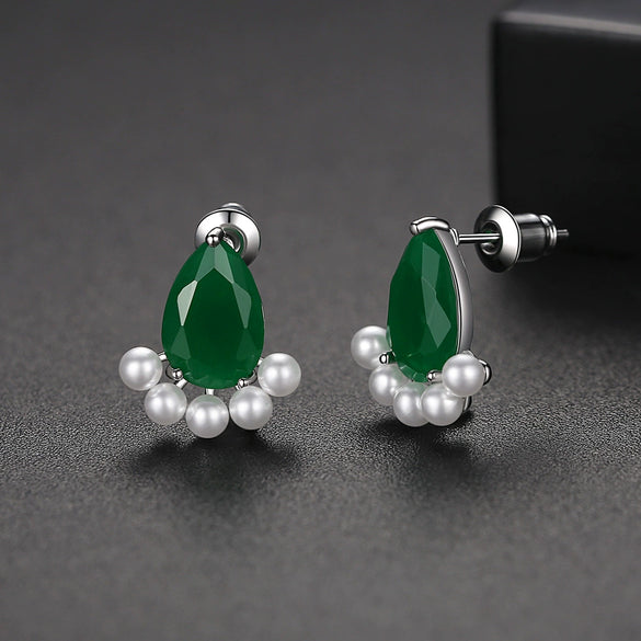 Geometric Water Drop Earrings With Zircon And Pearl Accents Electroplated Copper Women's Fashion Jewelry