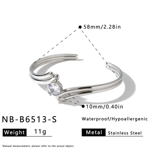 Geometric Water Drop Stainless Steel Bracelet For Women With Zircon Inlay And 18K Gold Vacuum Plated Finish