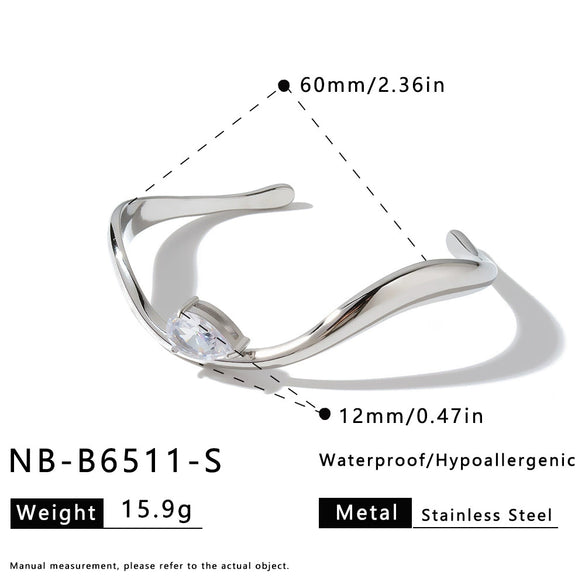 Geometric Water Drop Stainless Steel Bracelet For Women With Zircon Inlay And 18K Gold Vacuum Plated Finish
