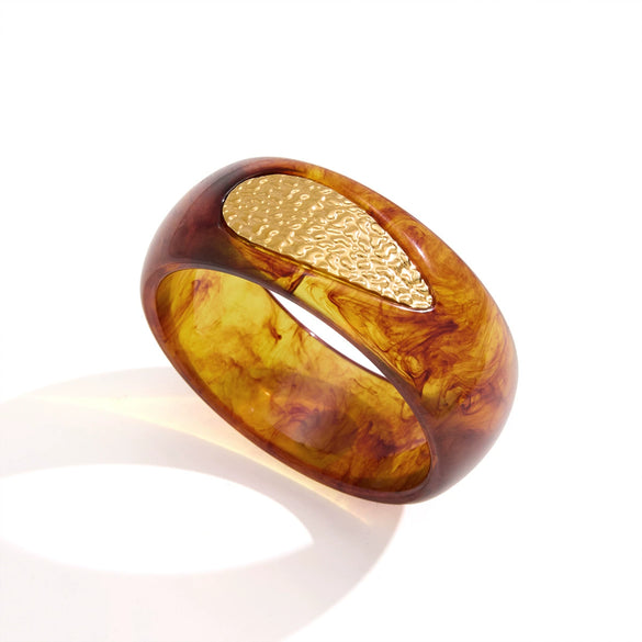 Geometric Wide Resin And Stainless Steel Bangle With Plated Finish Fashion Jewelry Accessory