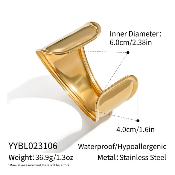 Geometric Wide Surface Glossy Polished Stainless Steel Electroplated Bracelet