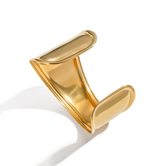 Geometric Wide Surface Glossy Polished Stainless Steel Electroplated Bracelet